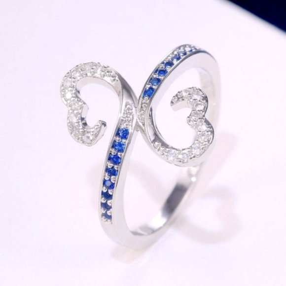 New Beautiful 925 Silver Diamond Blue Sapphire Heart Infinity Ring - Picture 1 of 5